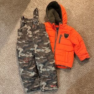 Orange Jacket and Camouflage Snow Bib Set